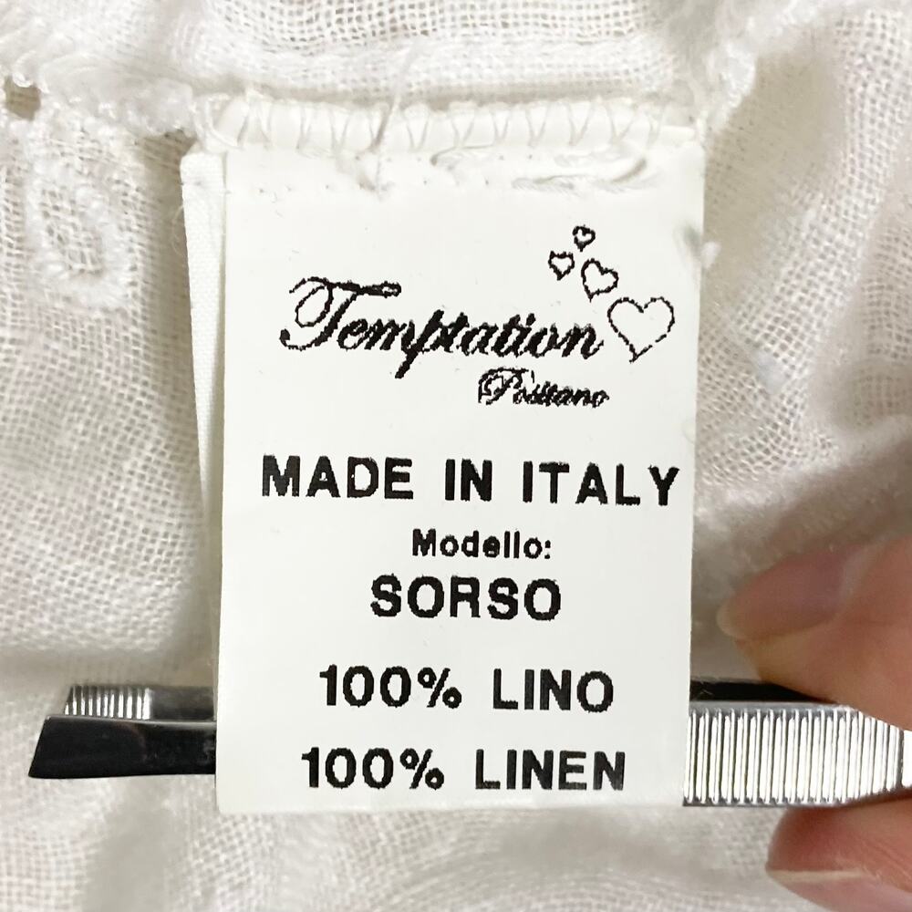 Nwot TEMPTATIONS POSITANO Blouse M White ITALY Linen Off Shoulder Long-Sleeve - Picture 6 of 9